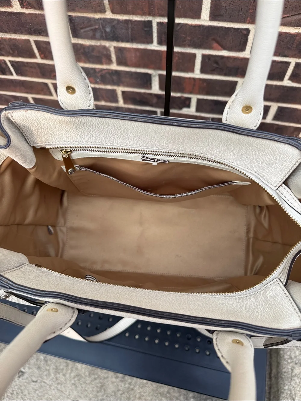 Henri Bendel West 57th Cream Saffiano Leather Satchel Crossbody Bag